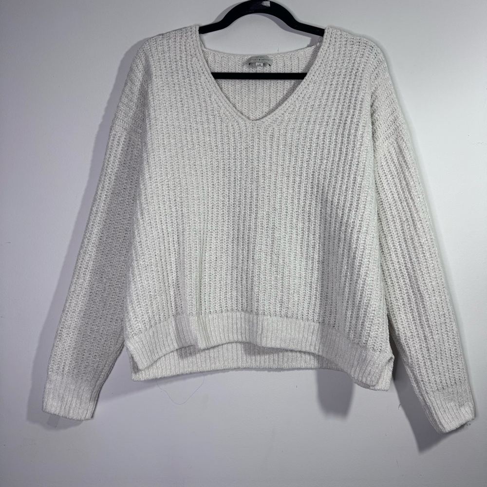 Lucky Brand Ivory Chenille V Neck Chunky Knit Sweater Women Large